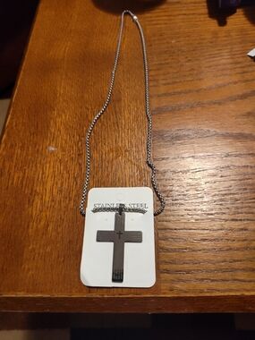 Men's Stainless Steel Cross Pendant Necklace - With The Lords Prayer